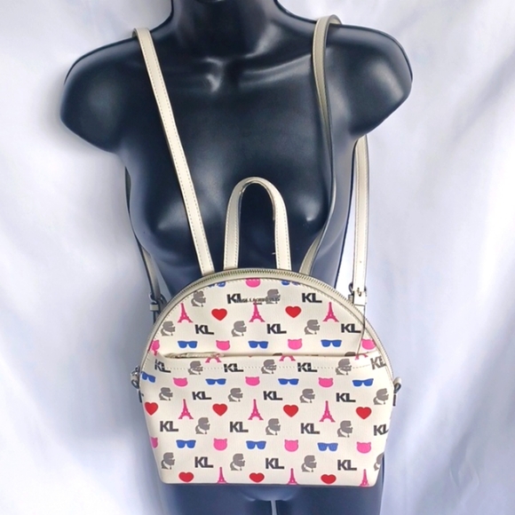 Karl Lagerfeld Backpack Bag Paris Maybelle  White Signature Eiffel Tower Print - Picture 1 of 5